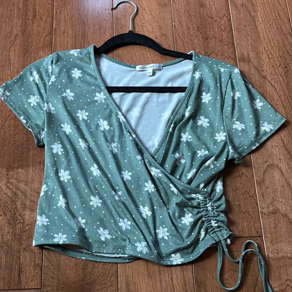 Antistar Green Flutter Sleeve Wrap Blouse